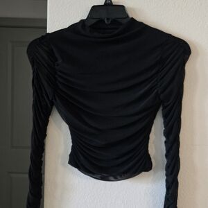 Elegant Black Ruched Long Sleeve Top